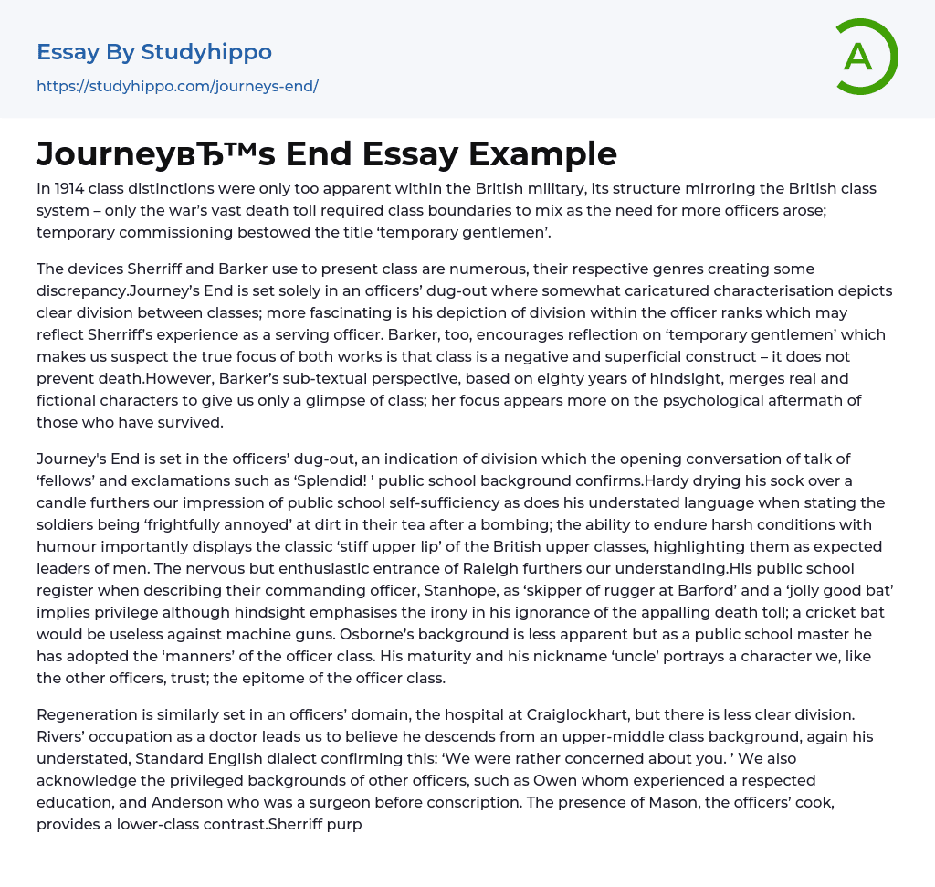Journey’s End Essay Example
