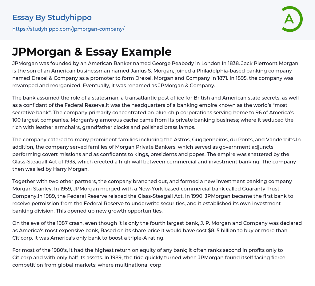 JPMorgan &amp Essay Example