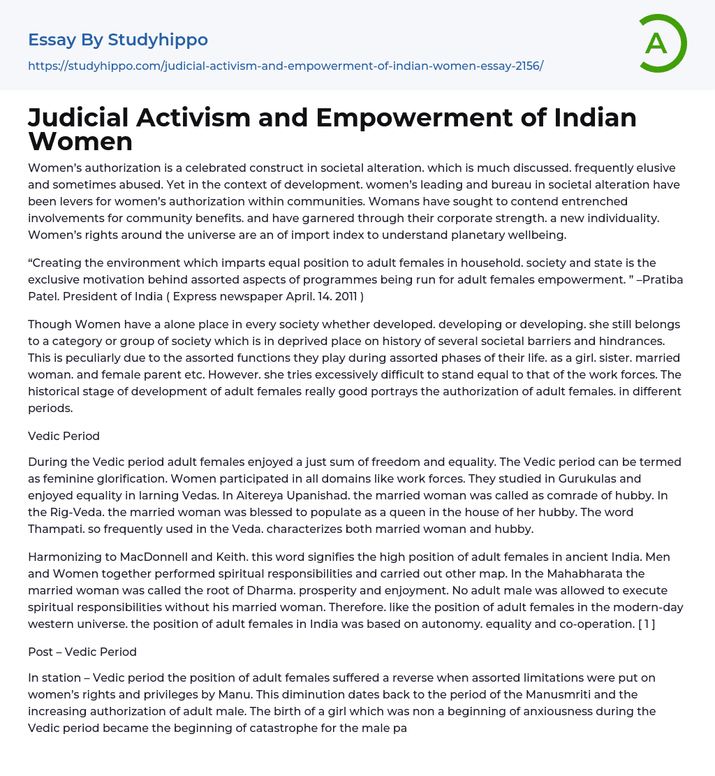 Judicial Activism and Empowerment of Indian Women Essay Example