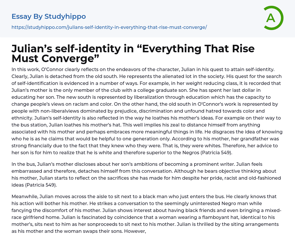 Julian’s self-identity in “Everything That Rise Must Converge” Essay Example