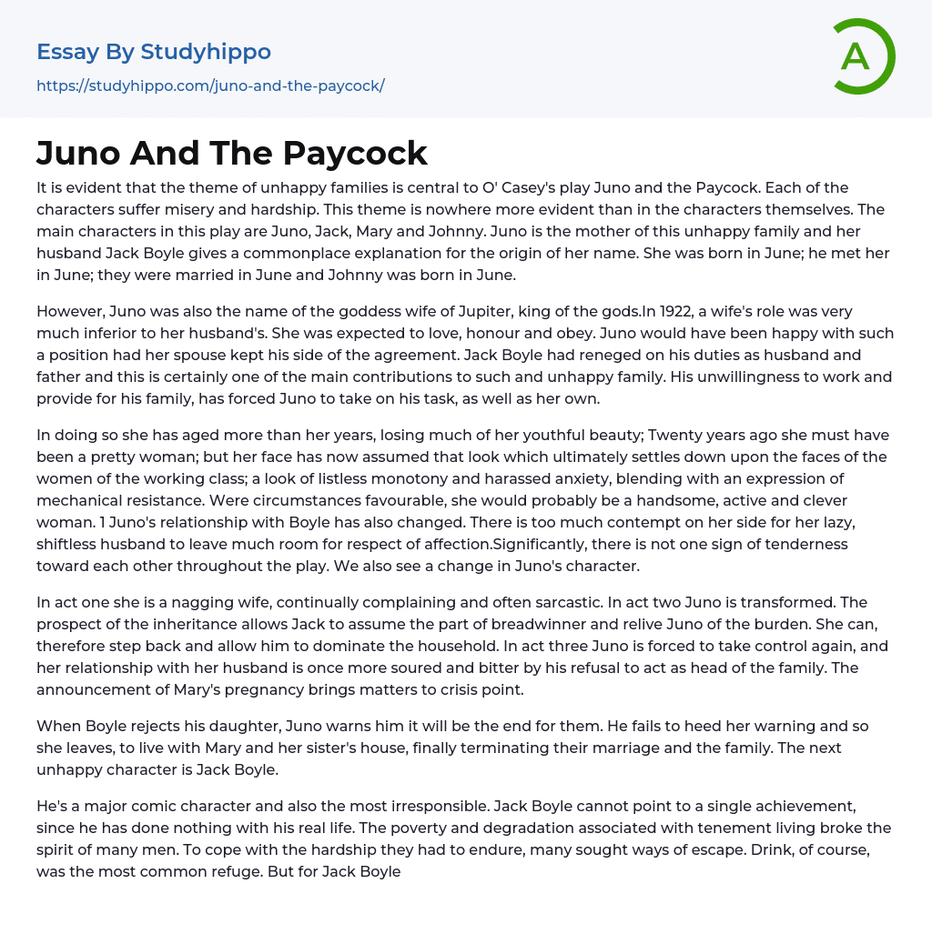 Juno And The Paycock Essay Example