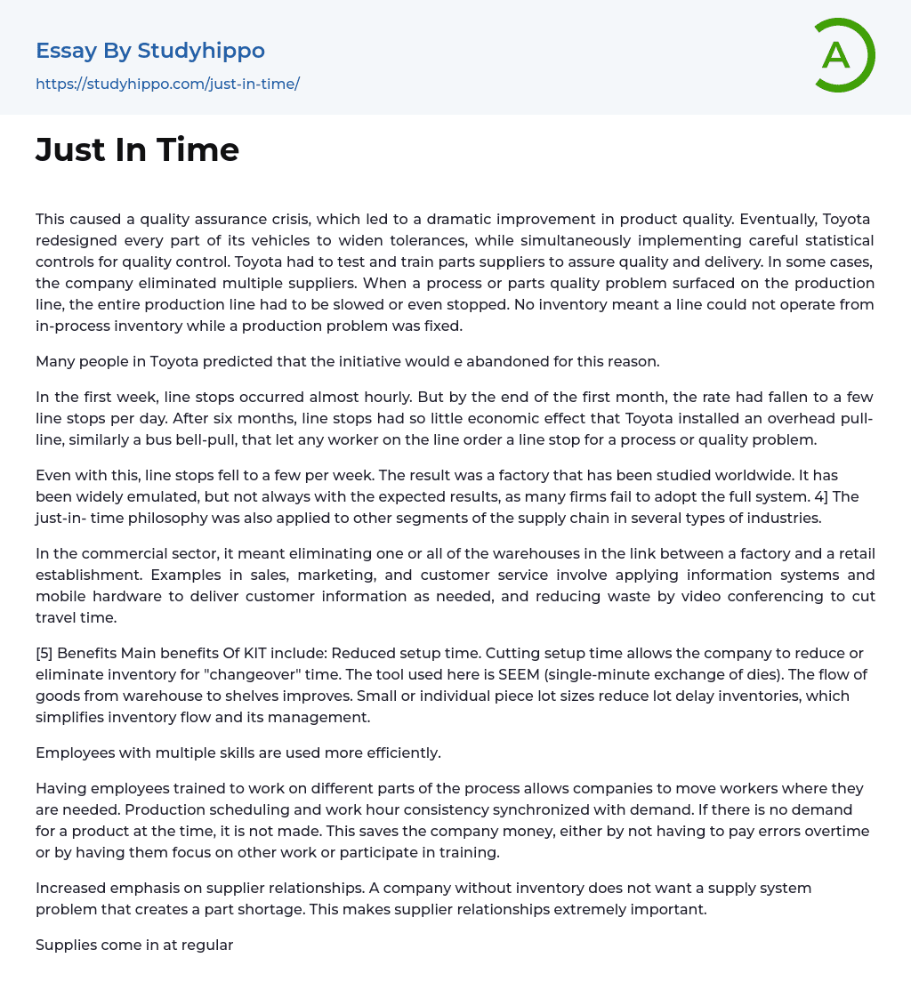Just In Time Essay Example