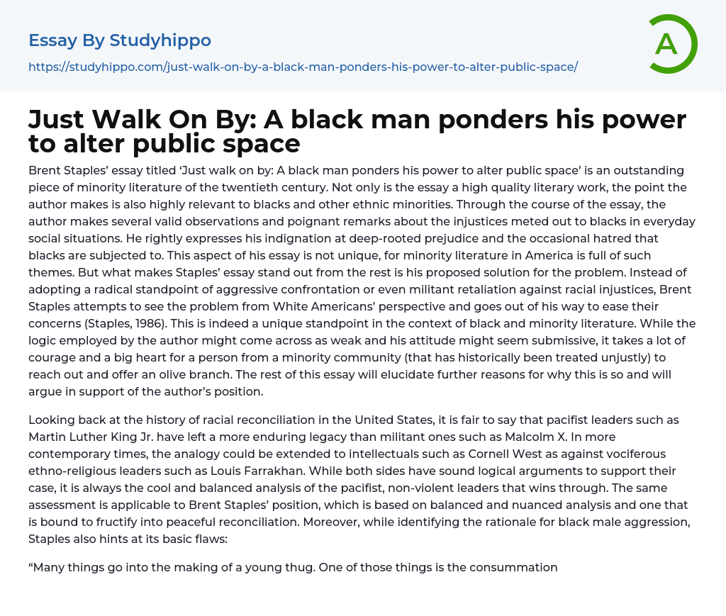 Just Walk On By: A black man ponders his power to alter public space Essay Example