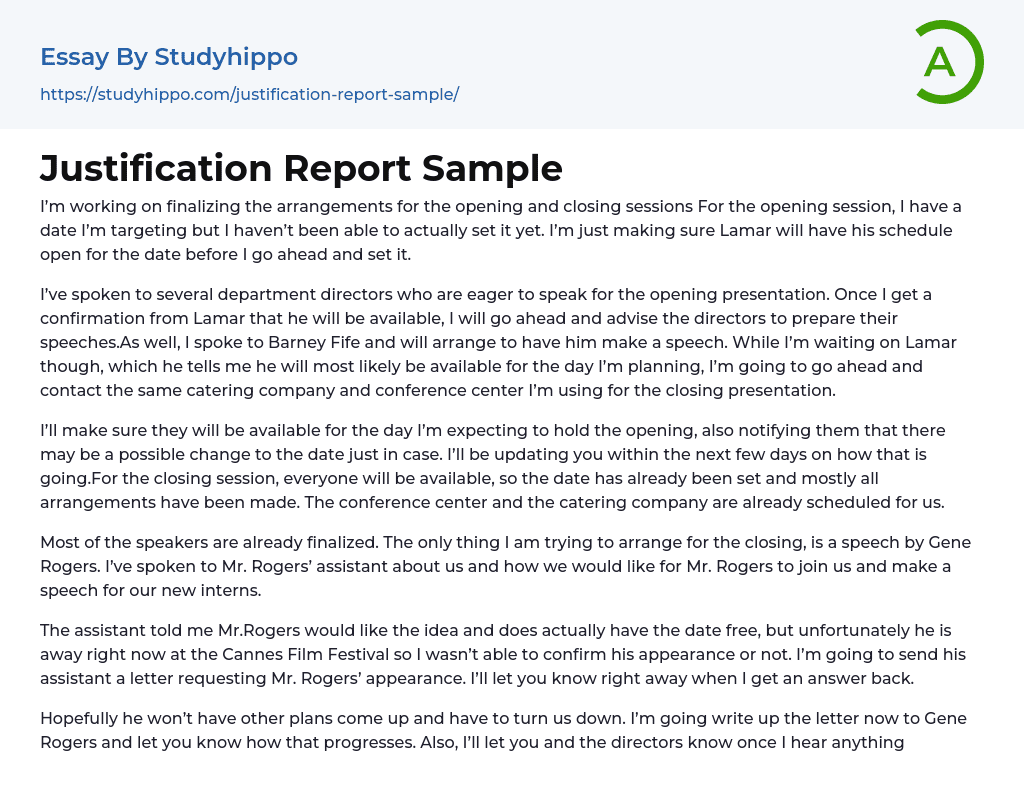 Justification Report Sample Essay Example