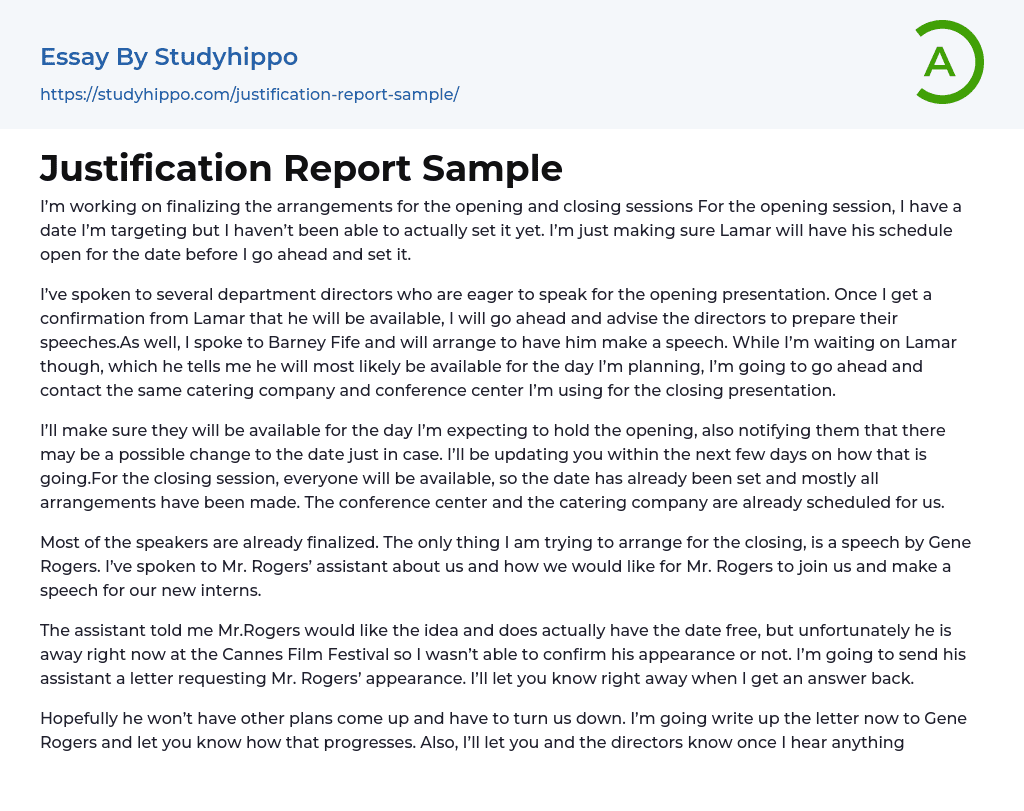 Justification Report Sample Essay Example StudyHippo