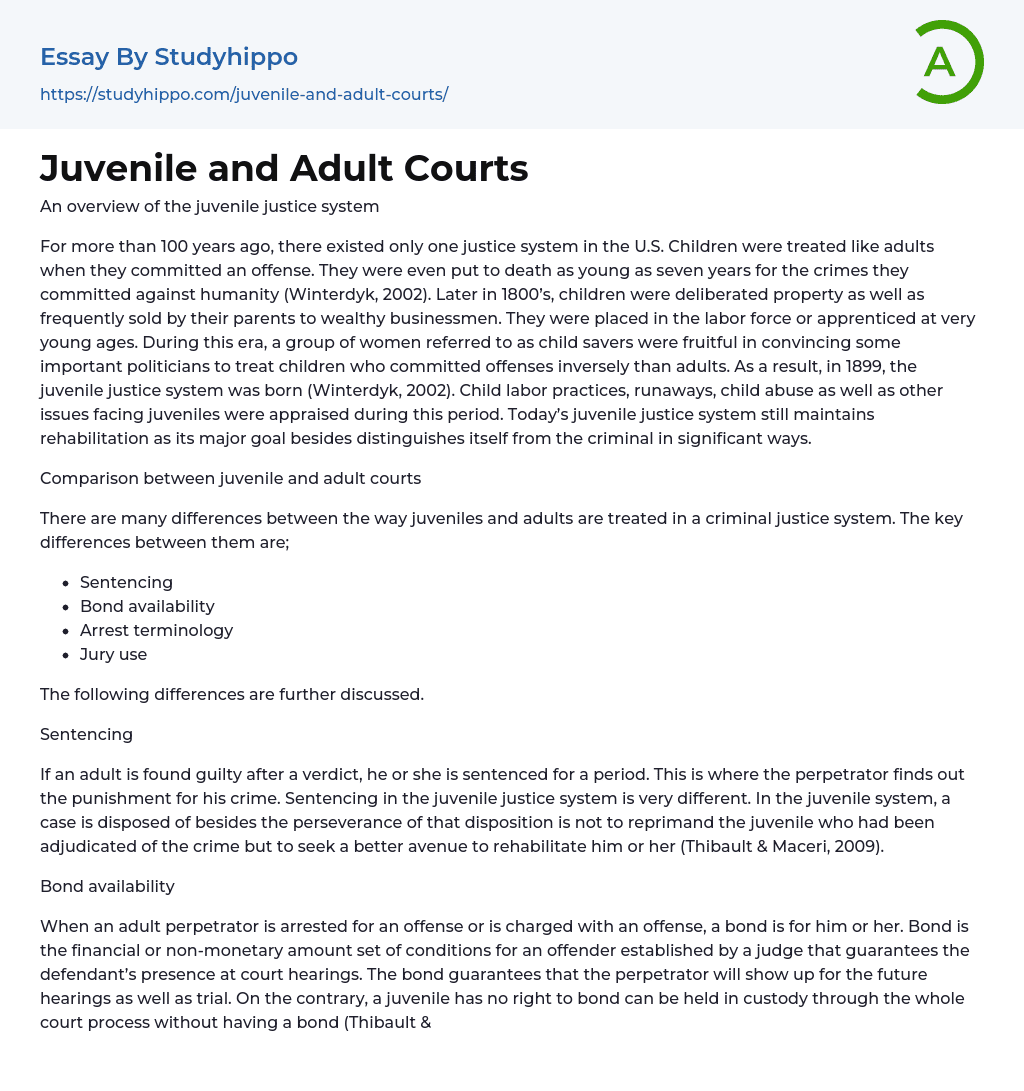 Juvenile and Adult Courts Essay Example