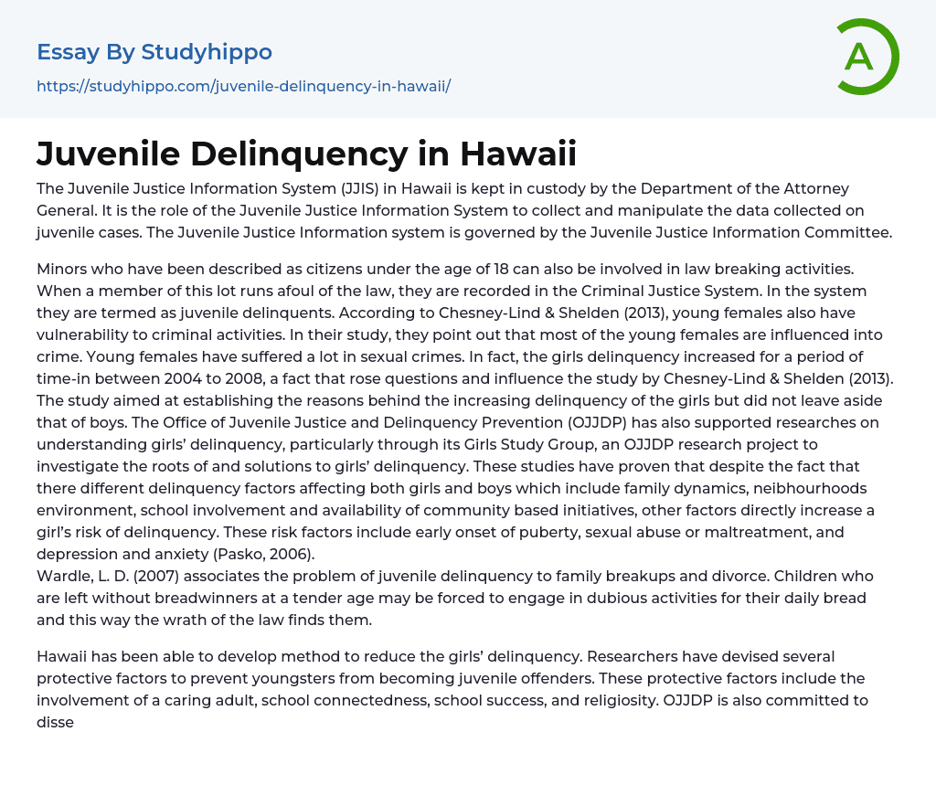 Juvenile Delinquency in Hawaii Essay Example