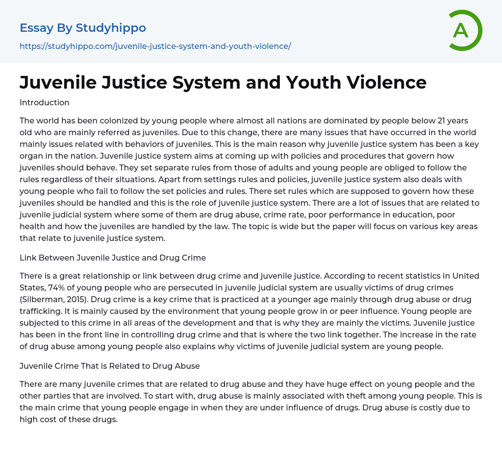 Juvenile Justice System and Youth Violence Essay Example