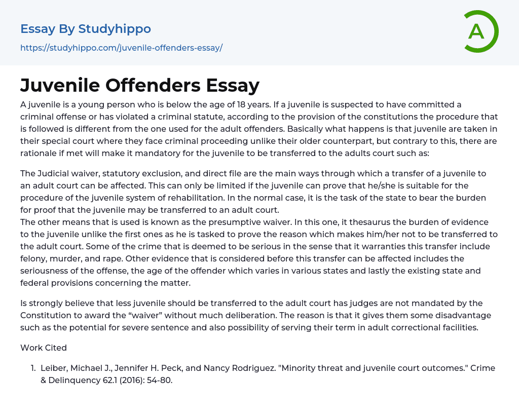 Juvenile Offenders Essay
