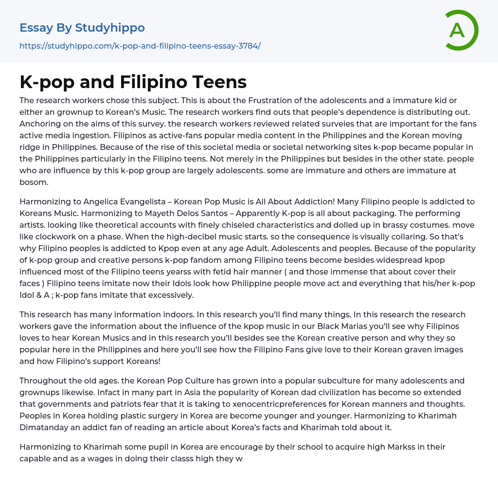 K-pop and Filipino Teens Essay Example