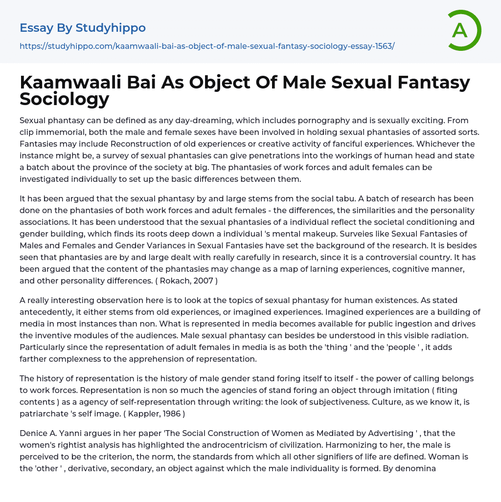 Kaamwaali Bai As Object Of Male Sexual Fantasy Sociology Essay Example