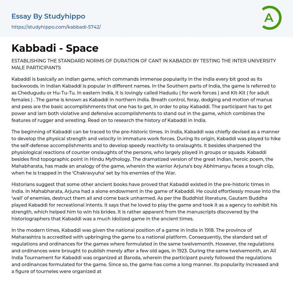 Kabbadi – Space Essay Example