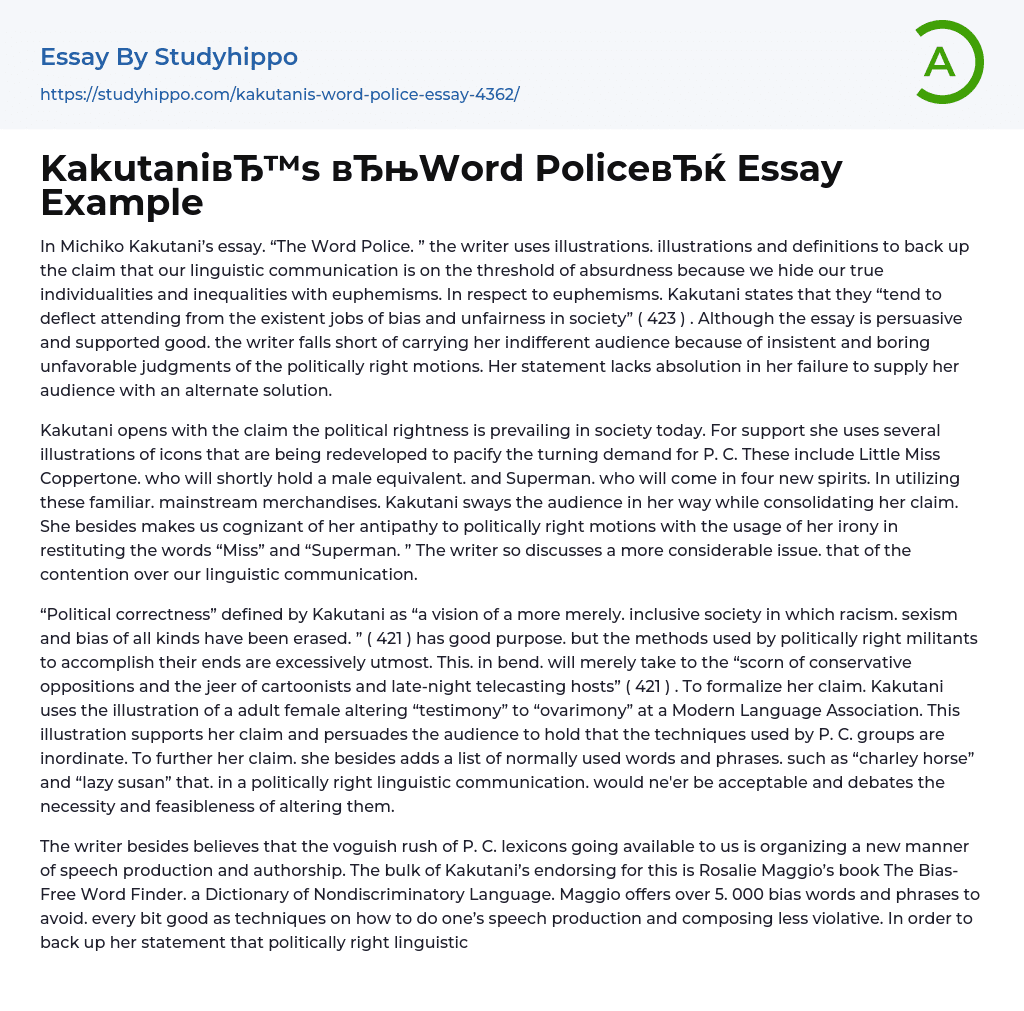 Kakutani’s “Word Police” Essay Example