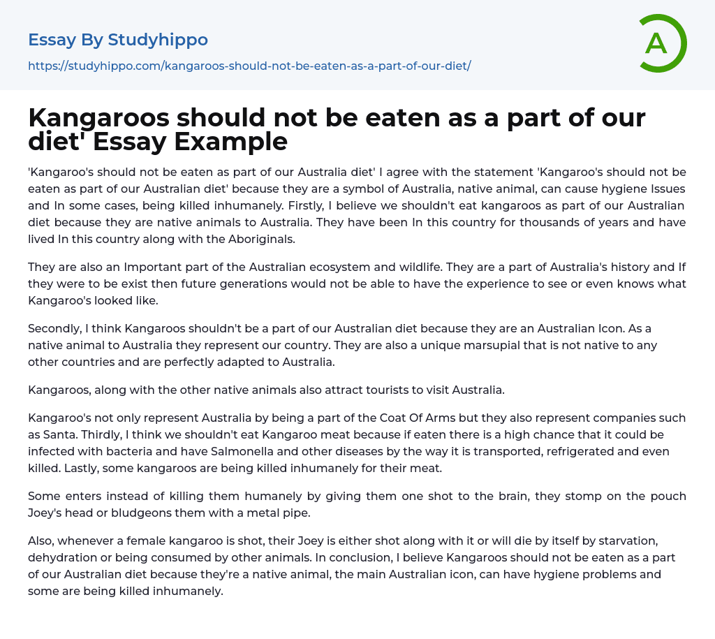 Kangaroos should not be eaten as a part of our diet’ Essay Example