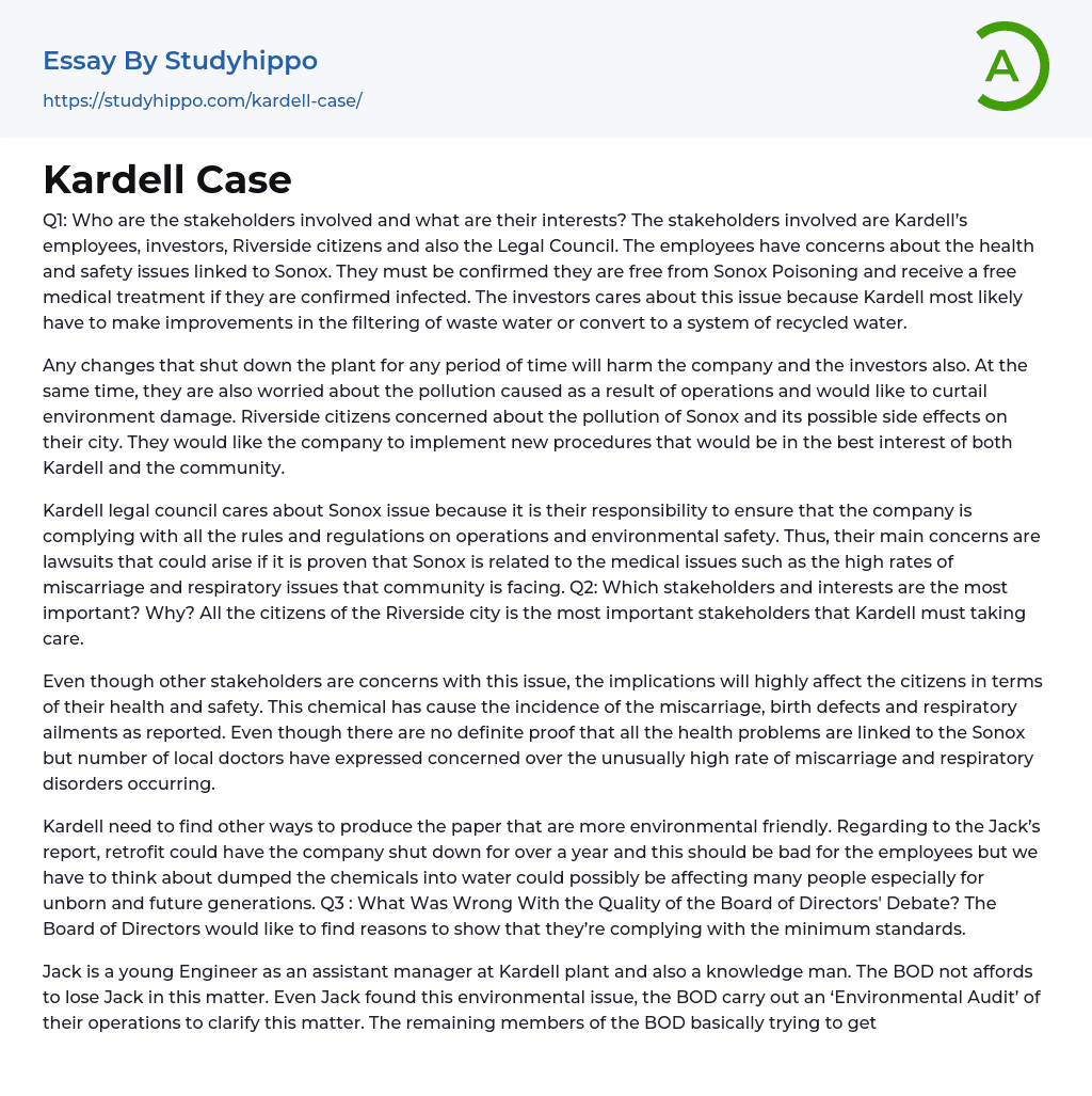 Kardell Case Essay Example