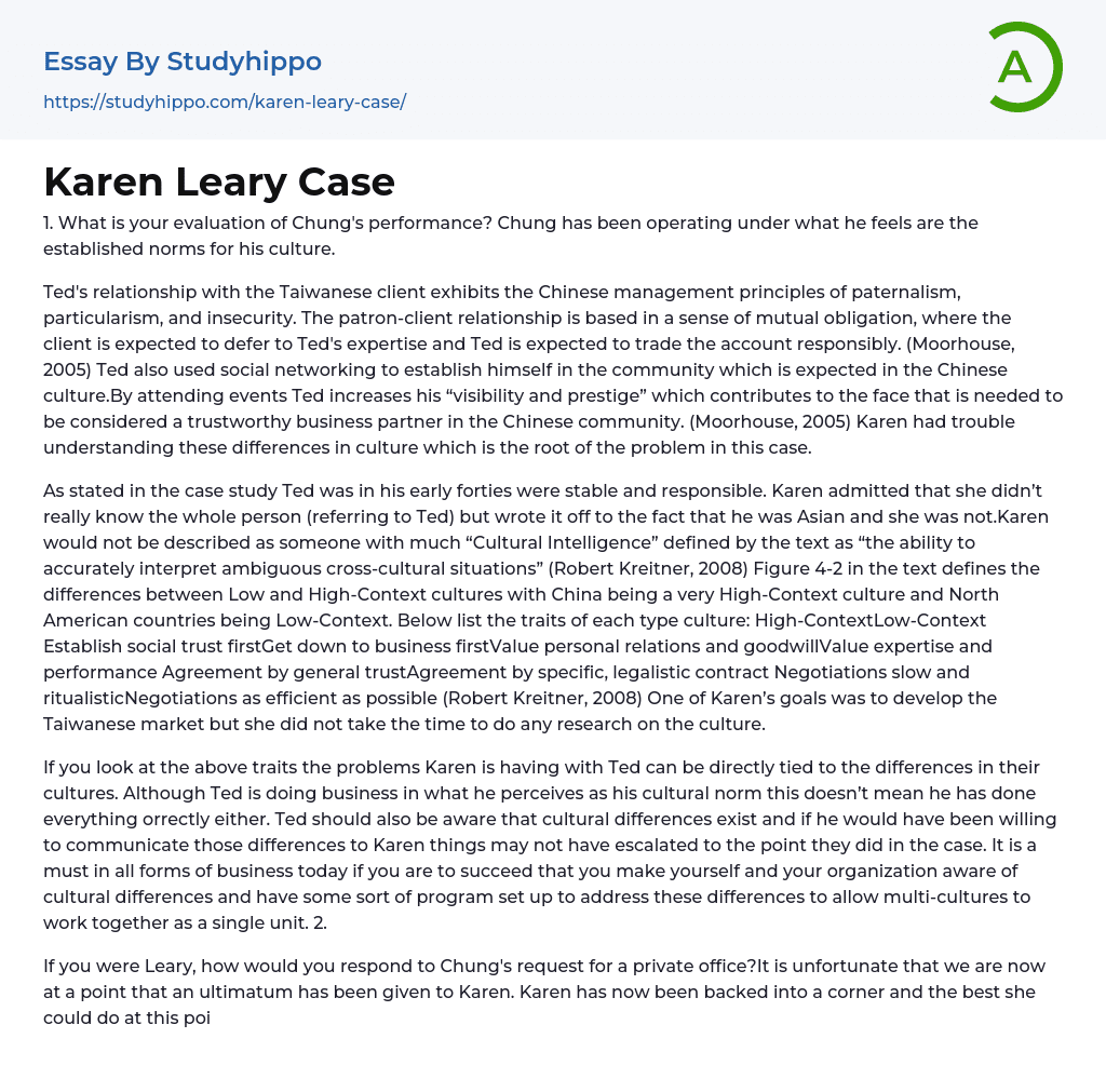 Karen Leary Case Essay Example