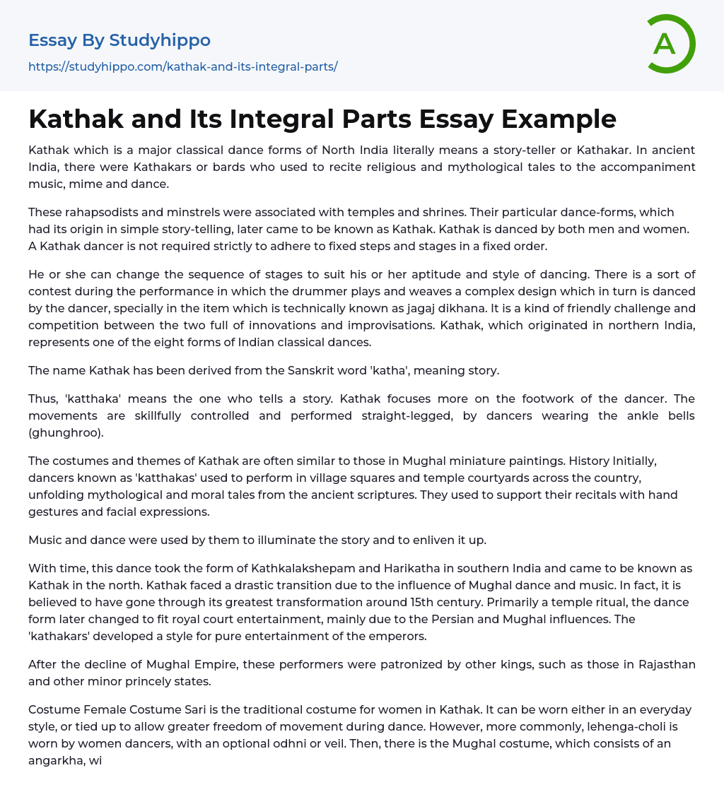 Kathak and Its Integral Parts Essay Example