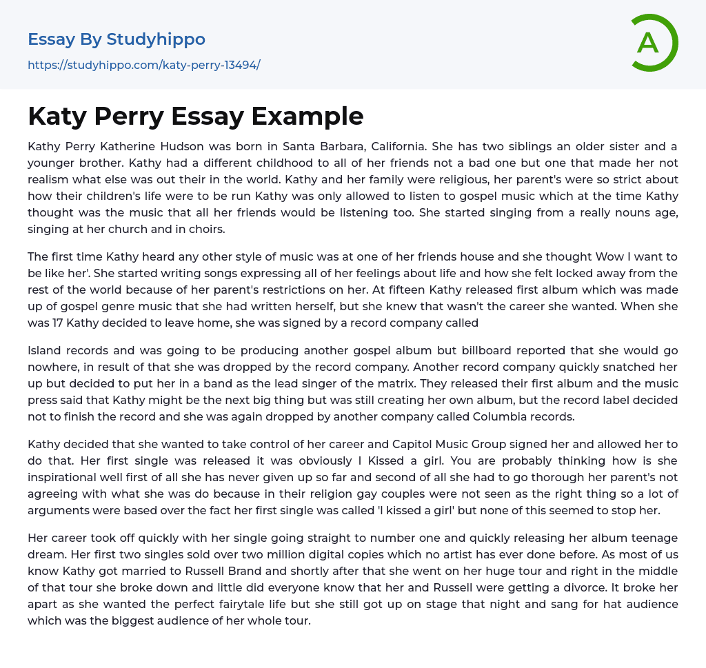 Katy Perry Essay Example
