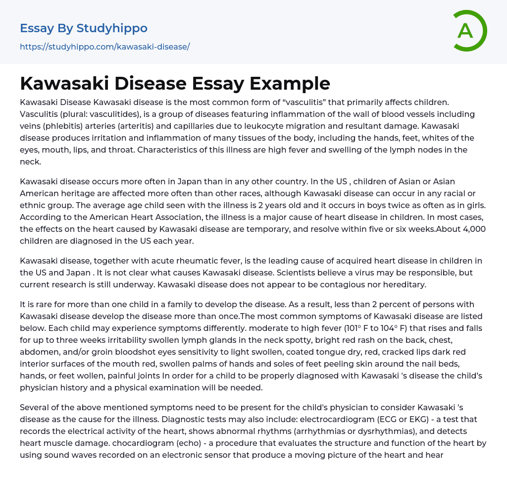 Kawasaki Disease Essay Example