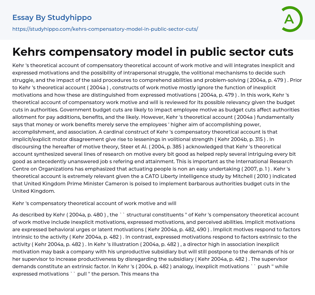 Kehrs compensatory model in public sector cuts Essay Example