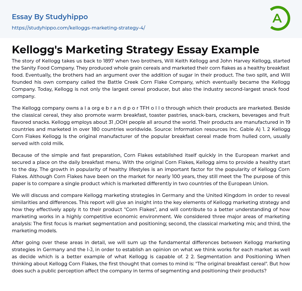 Kellogg’s Marketing Strategy Essay Example