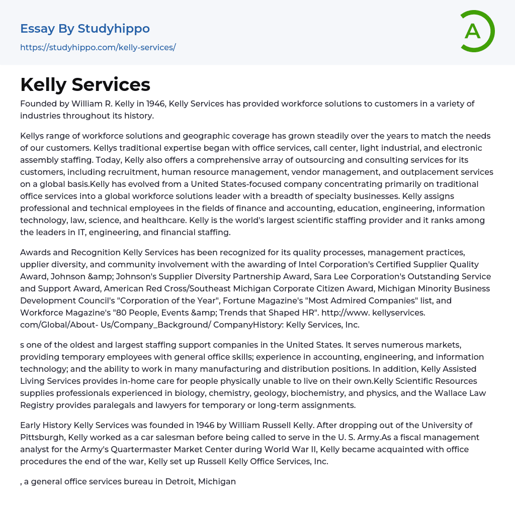Kelly Services Essay Example