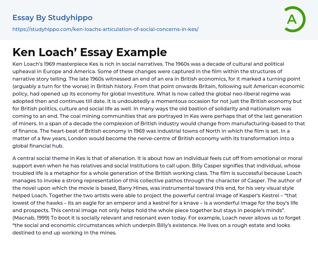Ken Loach&#8217 Essay Example
