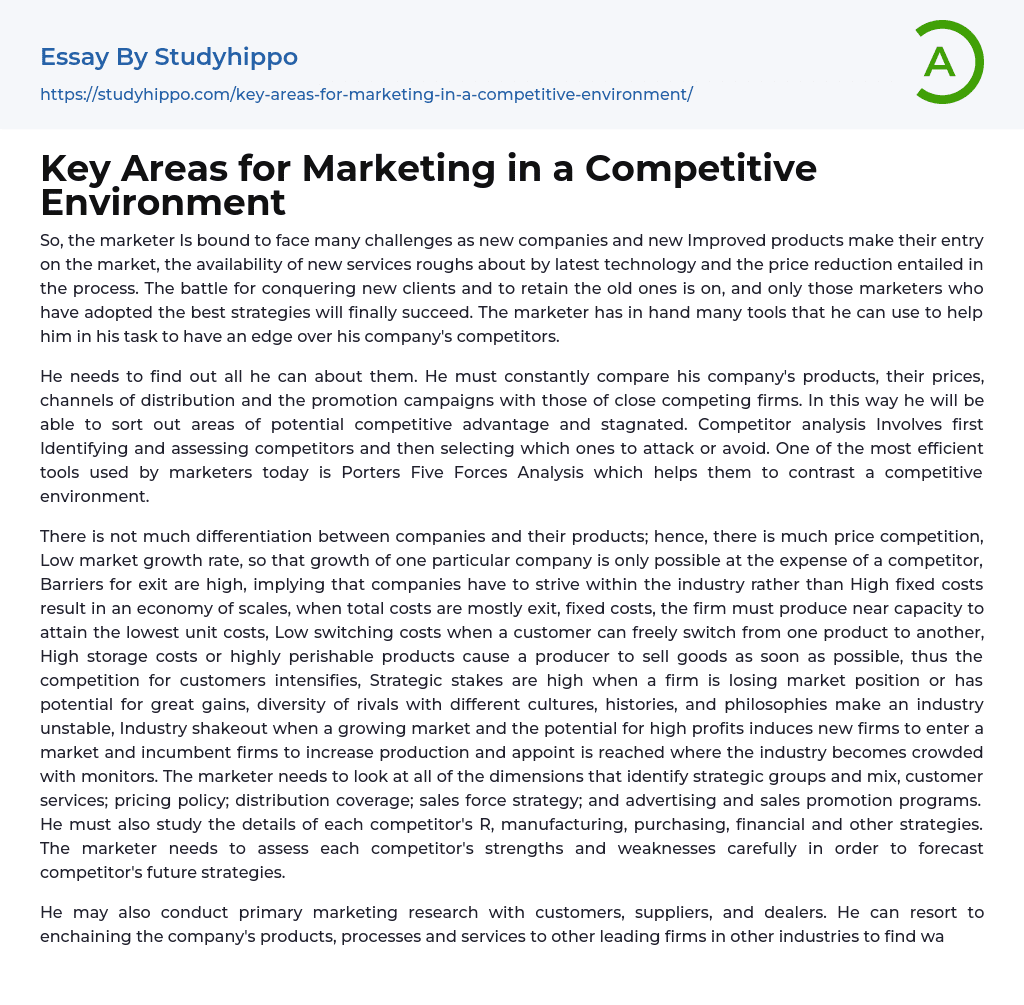 Key Areas for Marketing in a Competitive Environment Essay Example