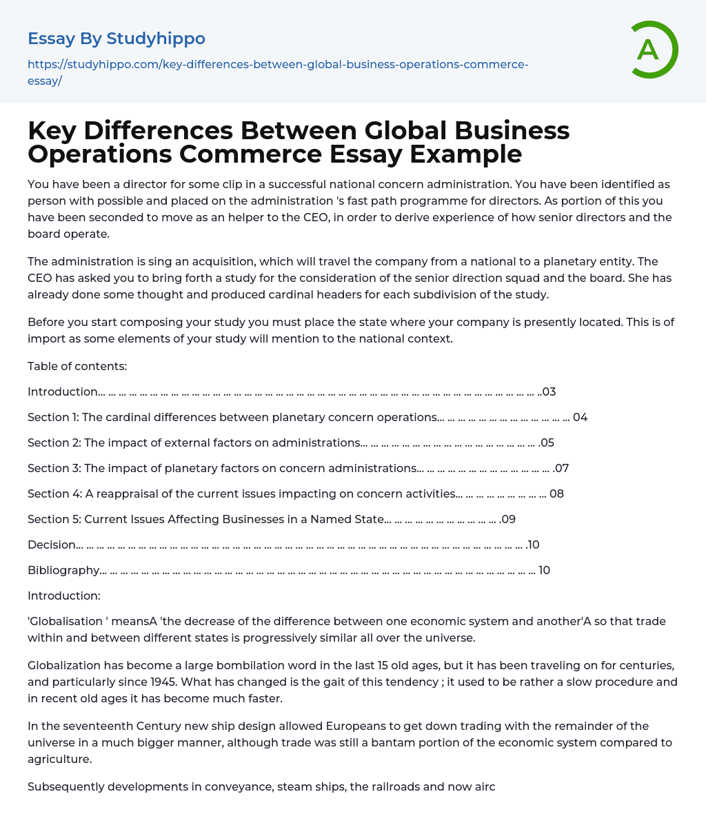 Key Differences Between Global Business Operations Commerce Essay Example