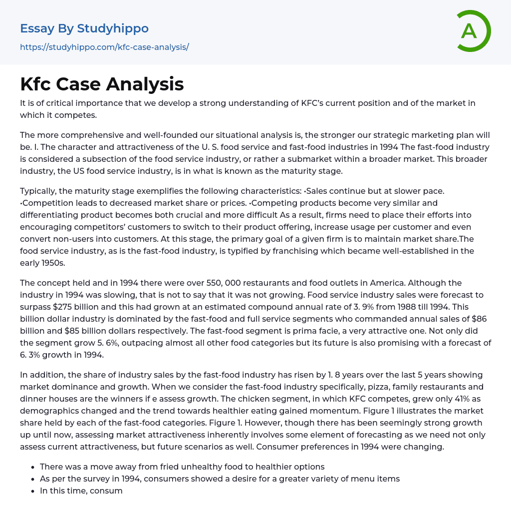 Kfc Case Analysis Essay Example