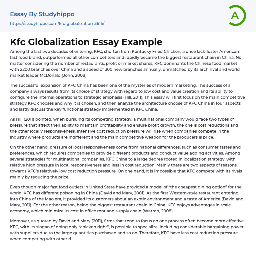 Kfc Globalization Essay Example