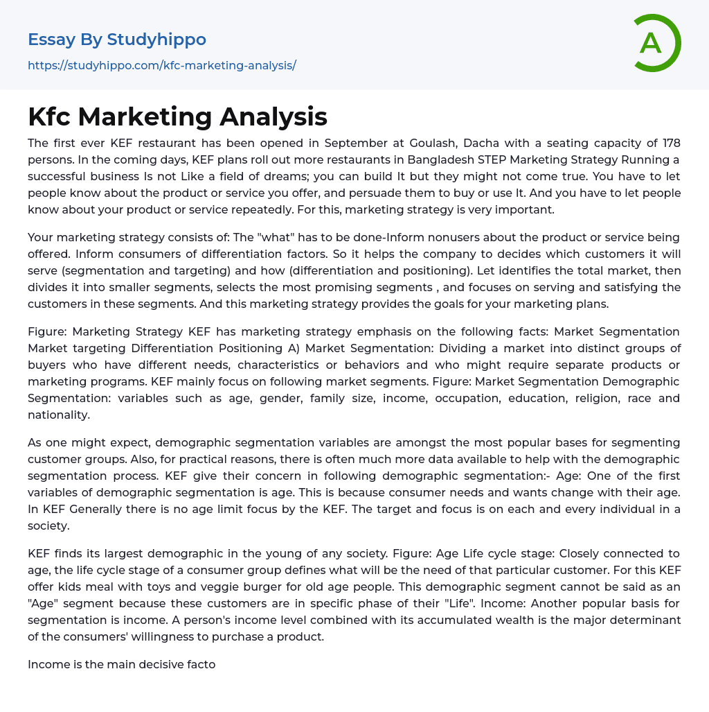 Kfc Marketing Analysis Essay Example