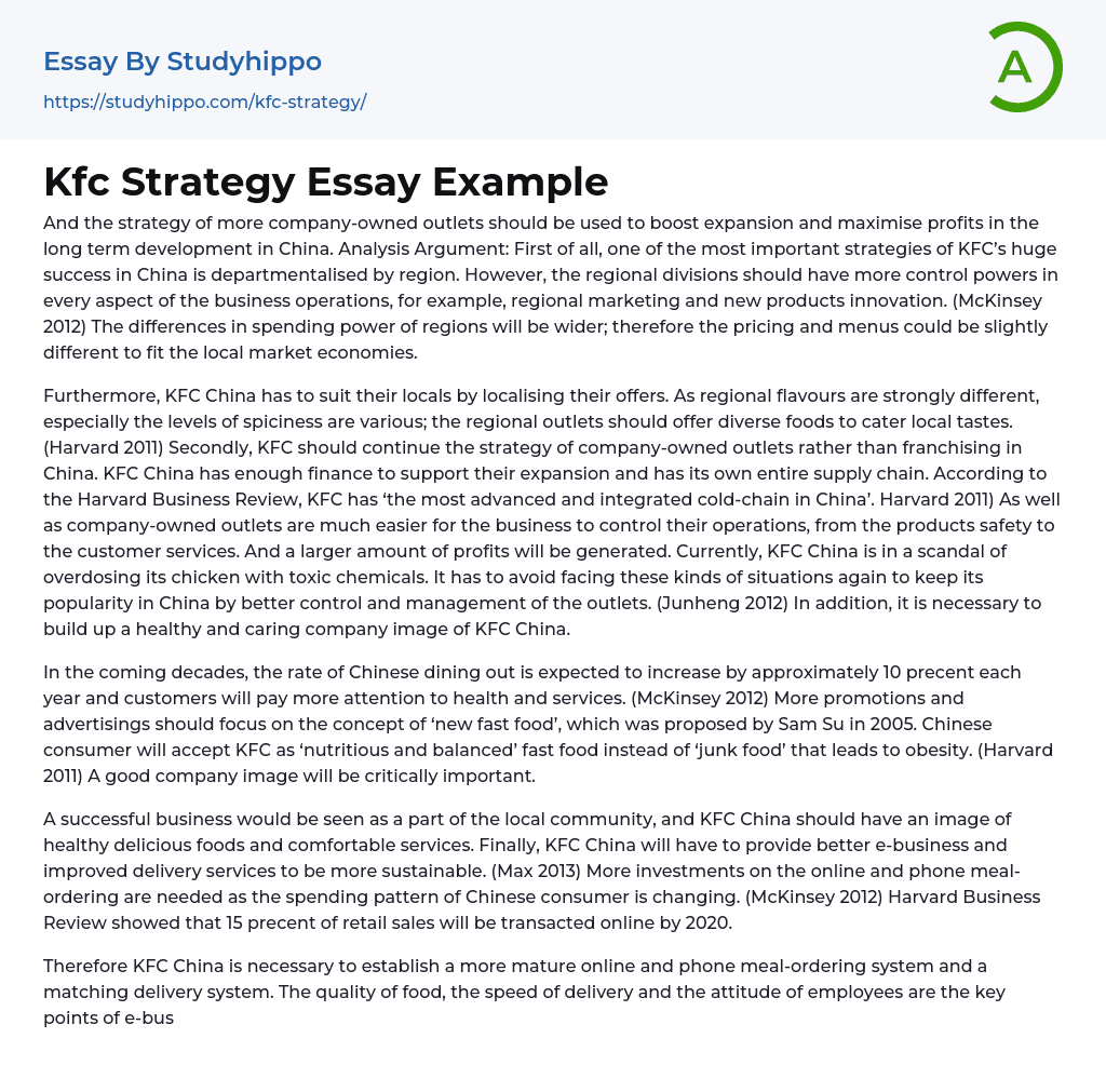 Kfc Strategy Essay Example