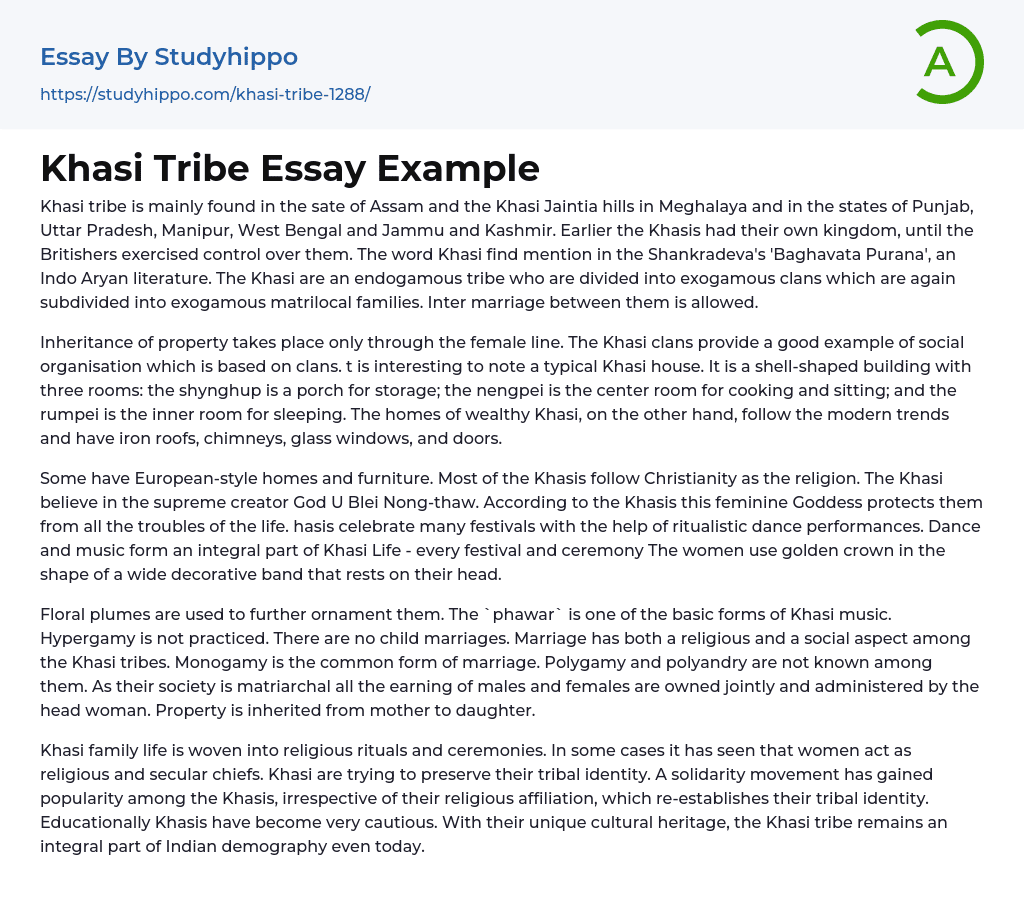 Khasi Tribe Essay Example
