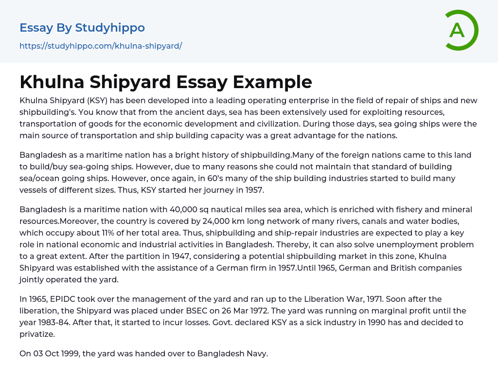 Khulna Shipyard Essay Example