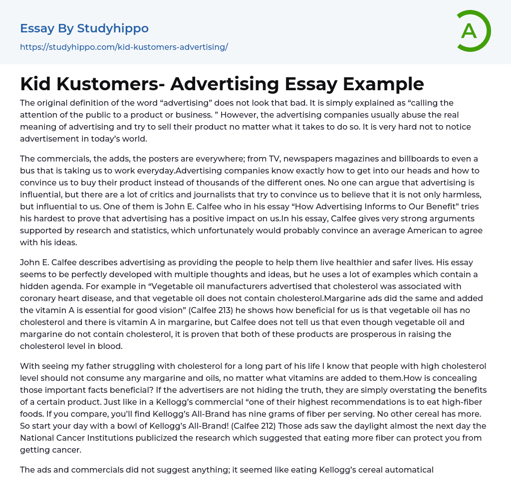 Kid Kustomers- Advertising Essay Example