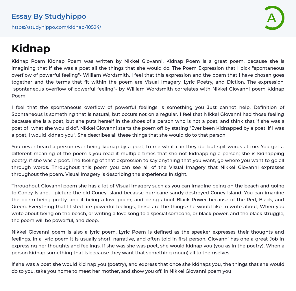 Kidnap Essay Example