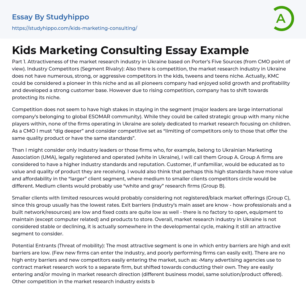 Kids Marketing Consulting Essay Example