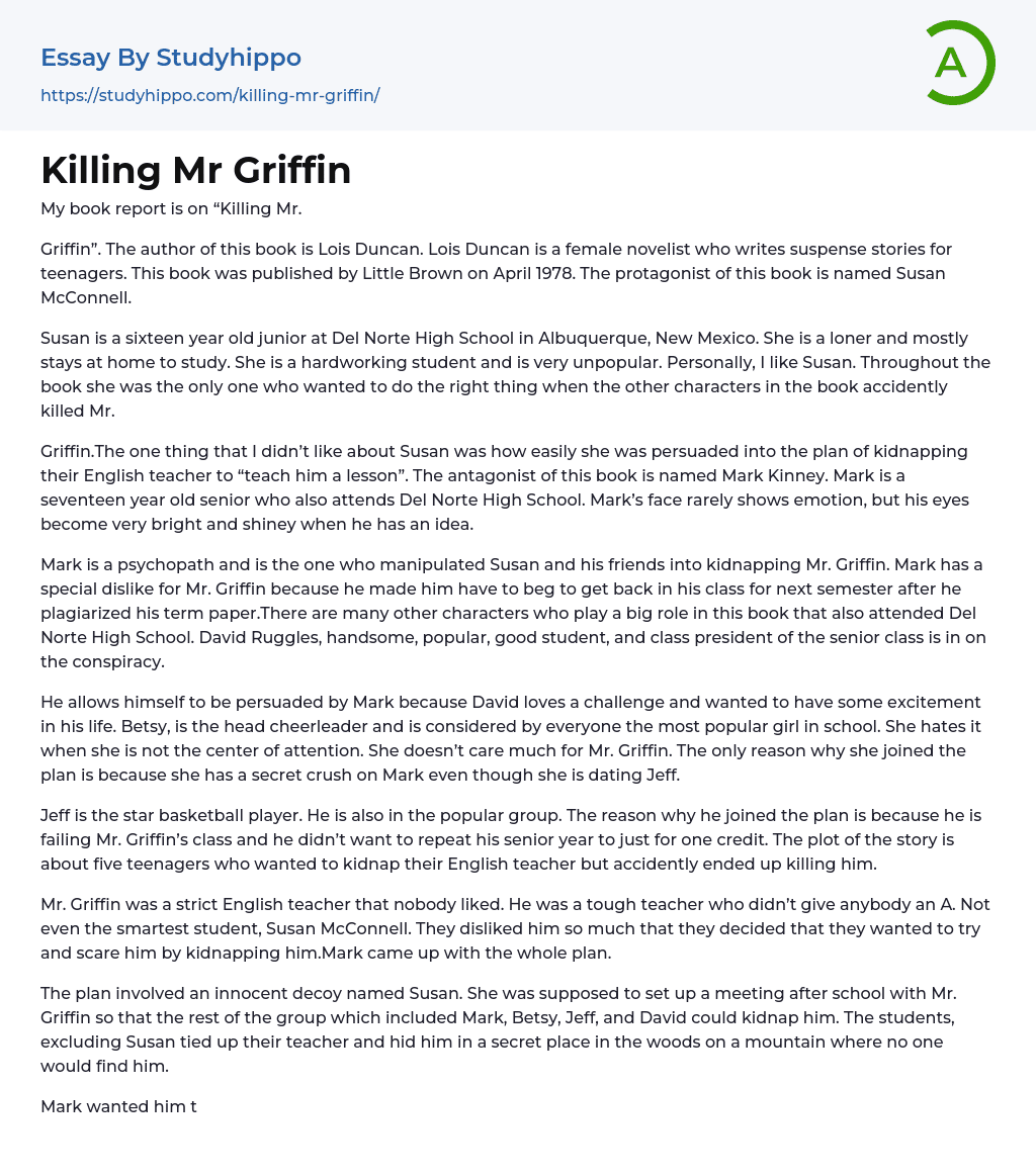 Killing Mr Griffin Essay Example