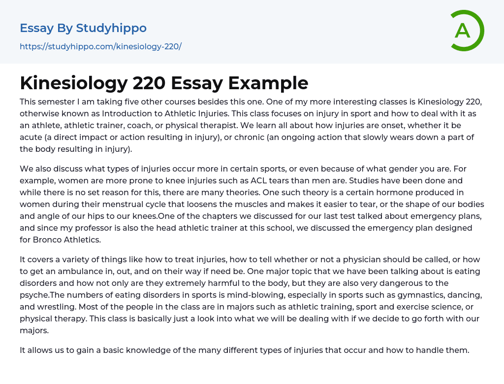 Kinesiology 220 Essay Example