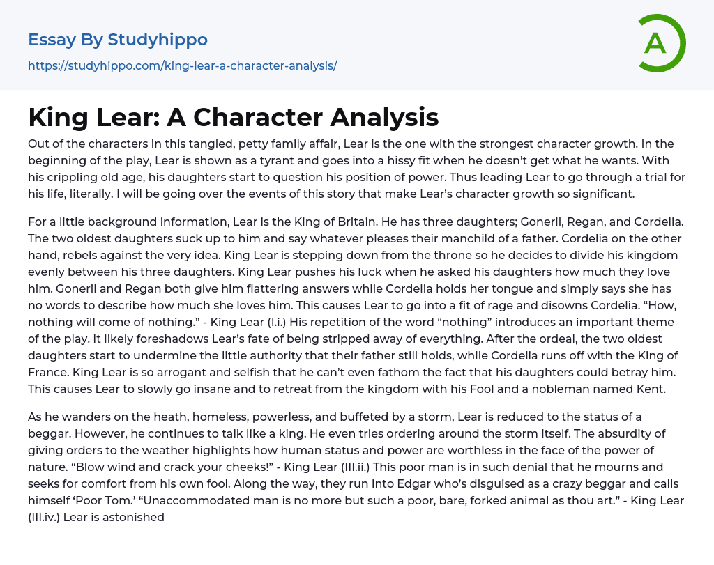 king lear character analysis essay