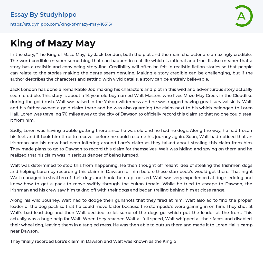King of Mazy May Essay Example