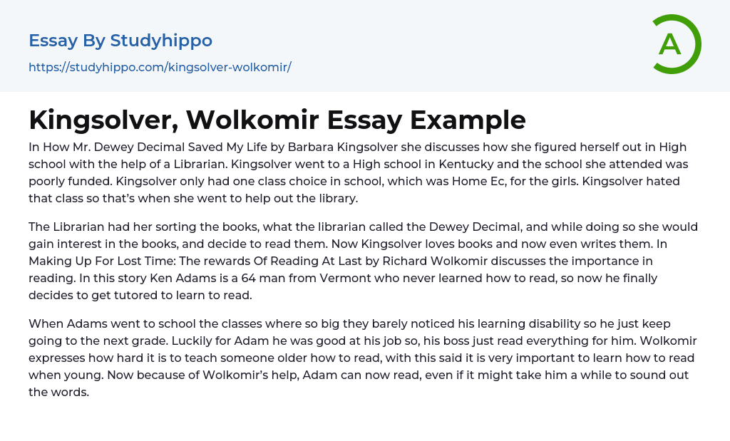 Kingsolver, Wolkomir Essay Example