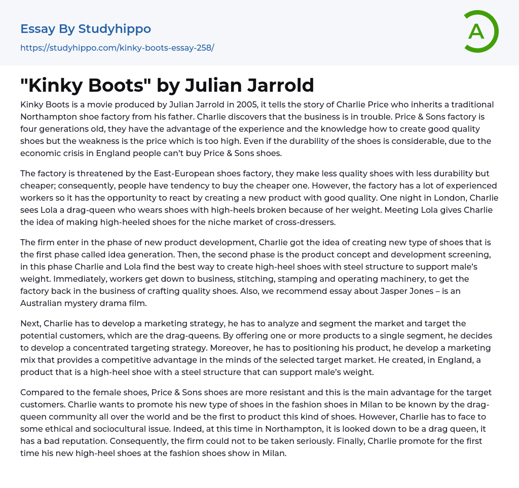 “Kinky Boots” by Julian Jarrold Essay Example
