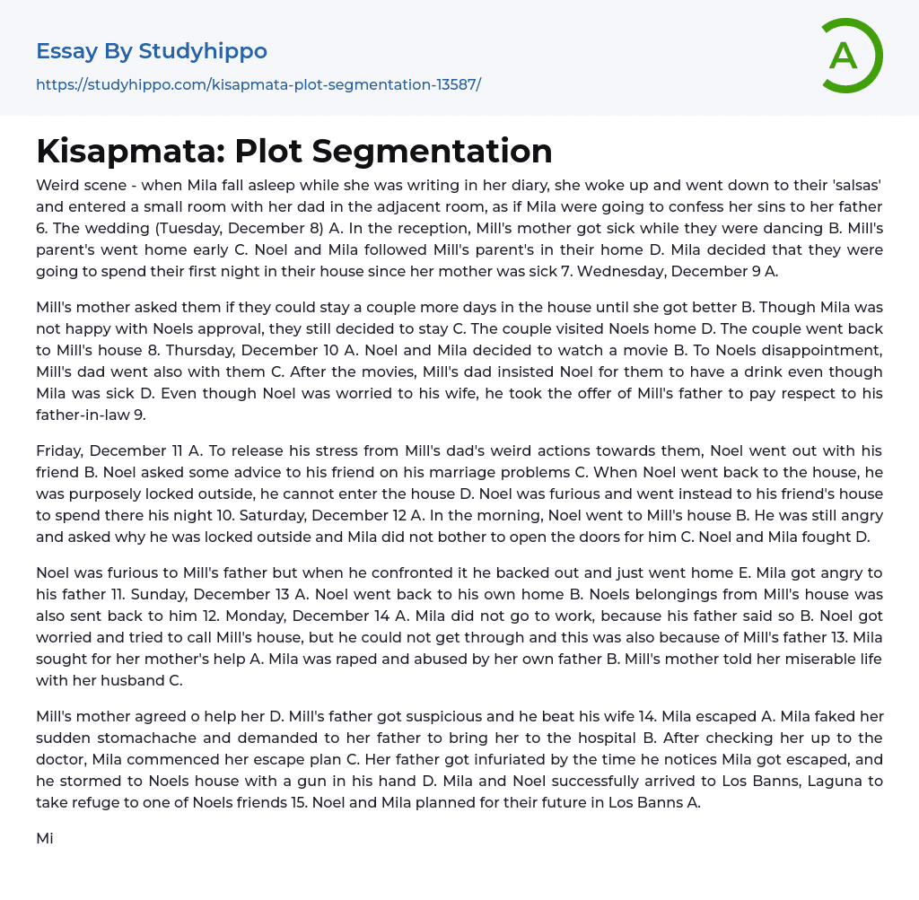Kisapmata: Plot Segmentation Essay Example