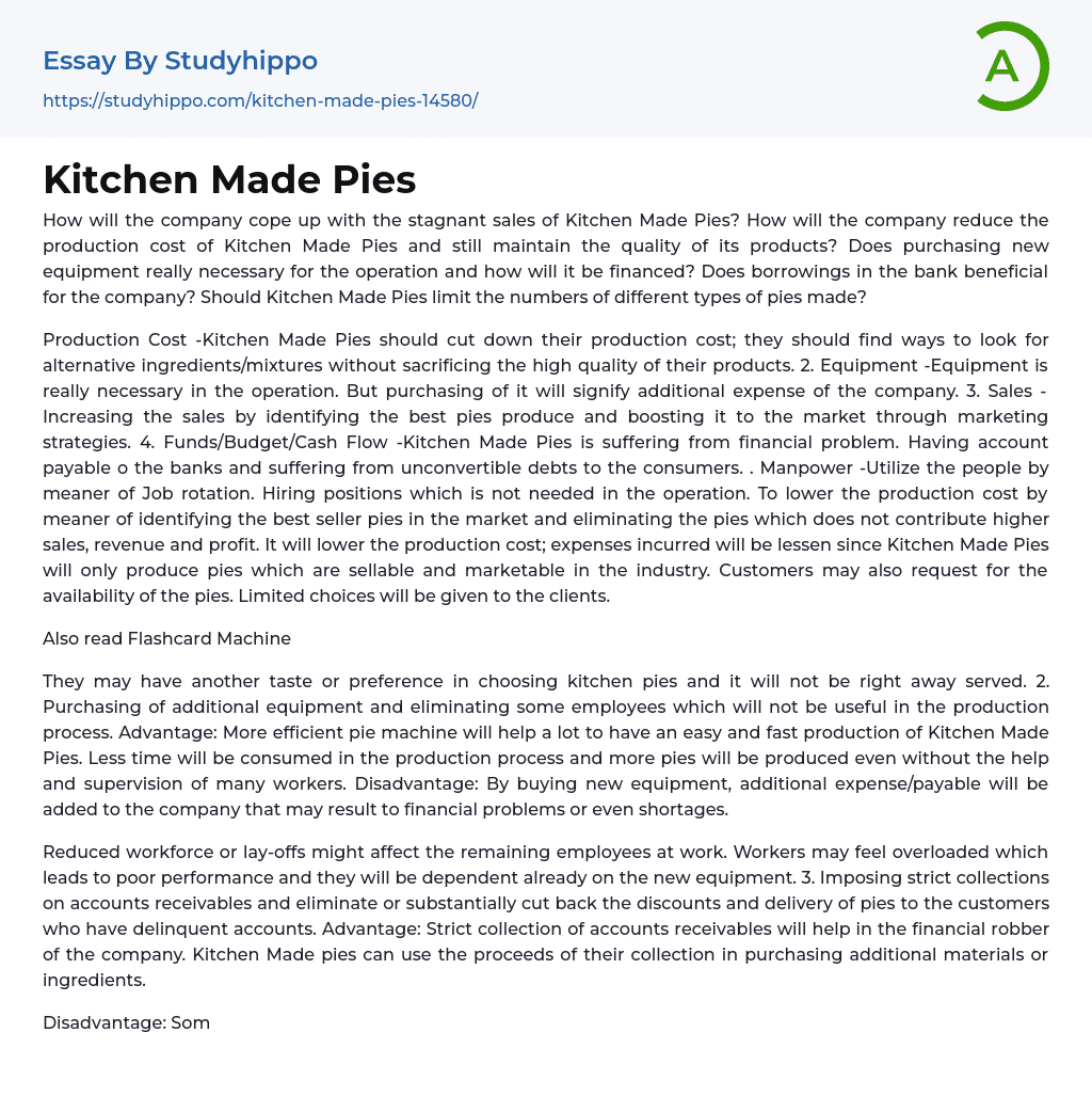 Kitchen Made Pies Essay Example