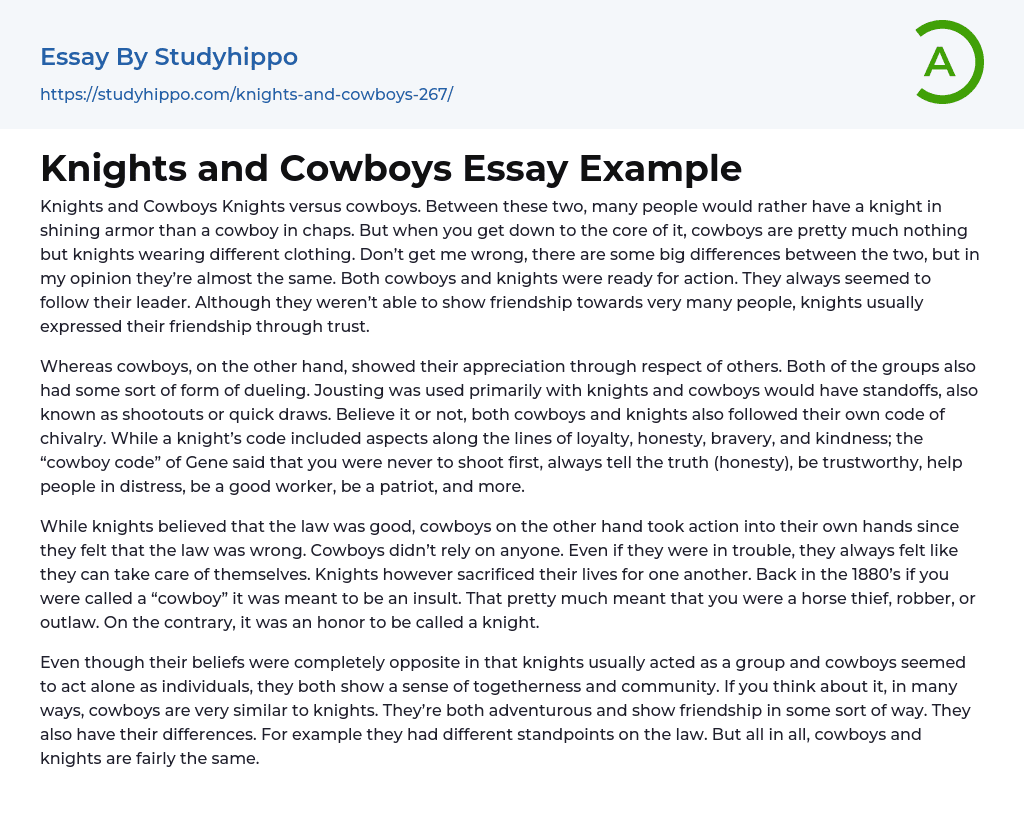 Knights and Cowboys Essay Example