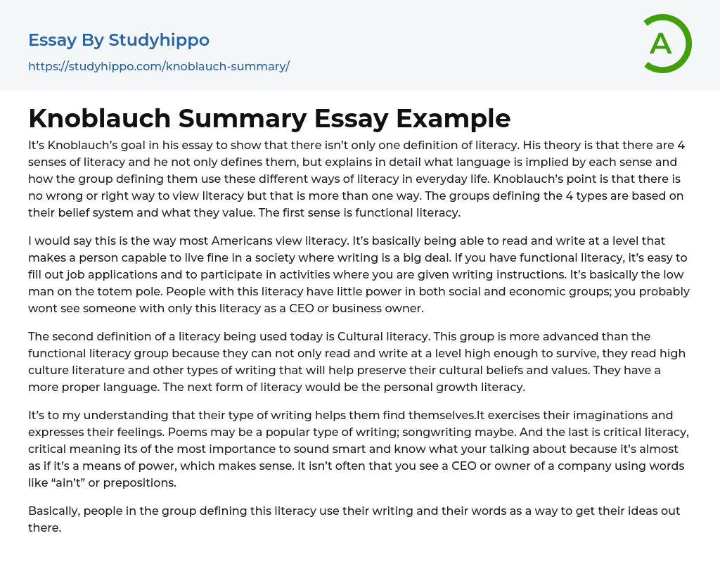 Knoblauch Summary Essay Example