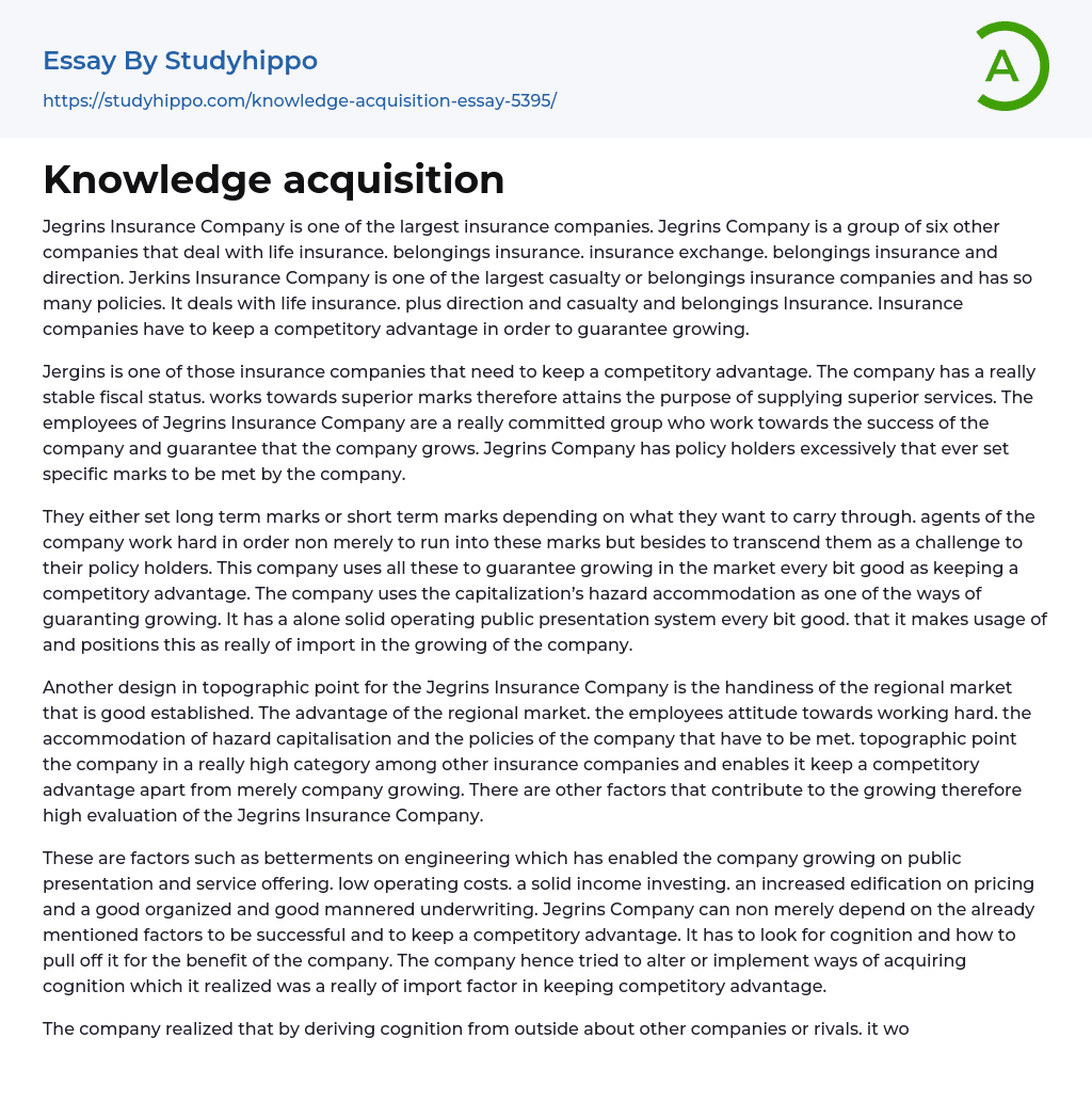 Knowledge acquisition Essay Example