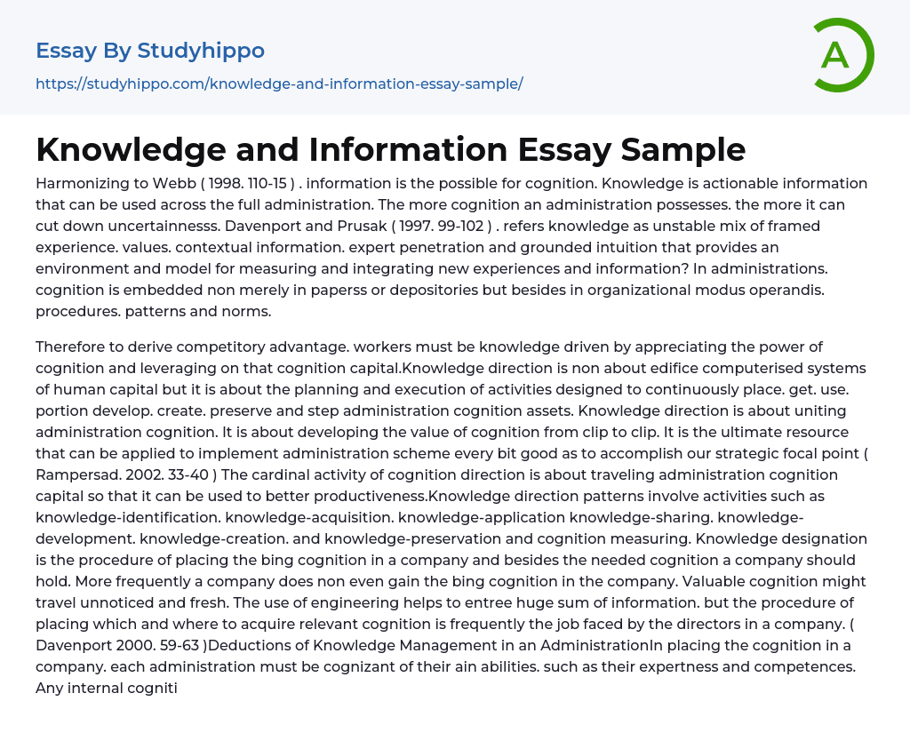Knowledge and Information Essay Sample